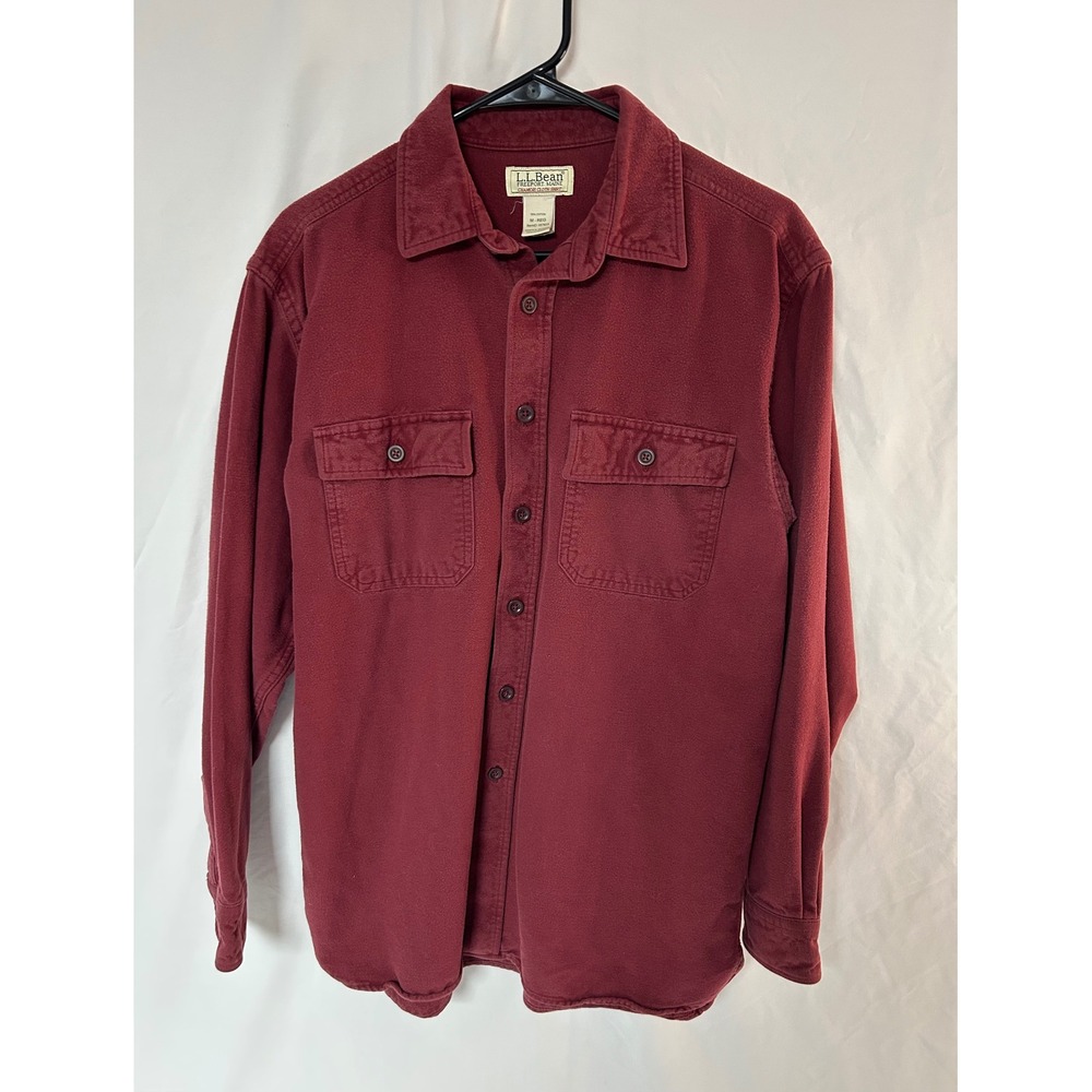 LL Bean Chamois Cloth Shirt Mens Medium Maroon Burgundy Cotton Flannel 187923